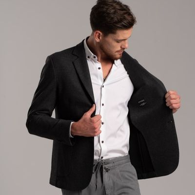 Giacca uomo sfoderata con micro disegno grigionero